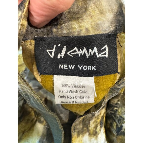 Dilemma New York Abstract Print Lightweight Blouse L Yellow/Gray/Black Artsy - Picture 5 of 11